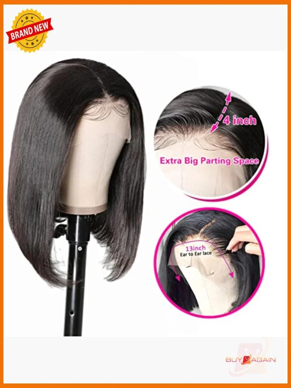 13x4 Lace Front Bob Wig Human Hair 180% Density Pre Plucked Straight